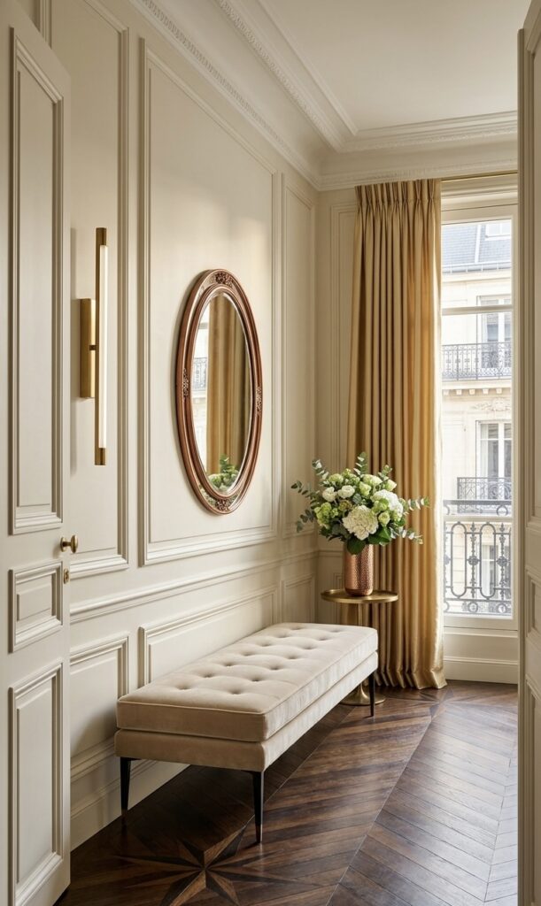 Entrée — moulures et miroir